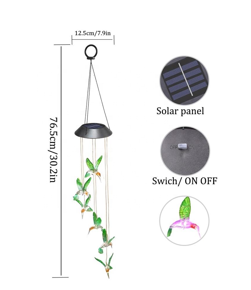 2019 NEW Outdoor Colorful Solar Wind Chime LED Light 6 Dragonfly Solar LED Wind Chimes