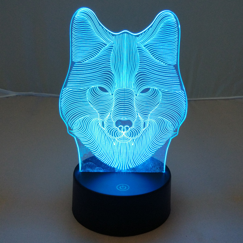 7 colors wolf shape AAA battery or USB powered 3D LED night light with factory price