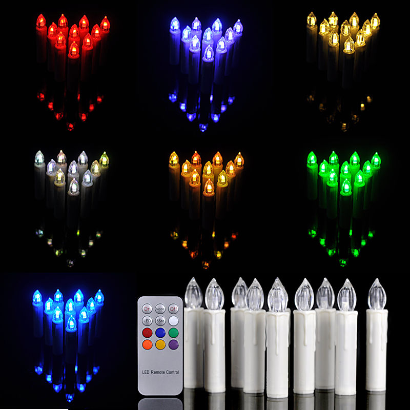 Battery Operated Taper Candles Choice Set of 10 Remote Controlled Flameless LED Tree Candles with Clips