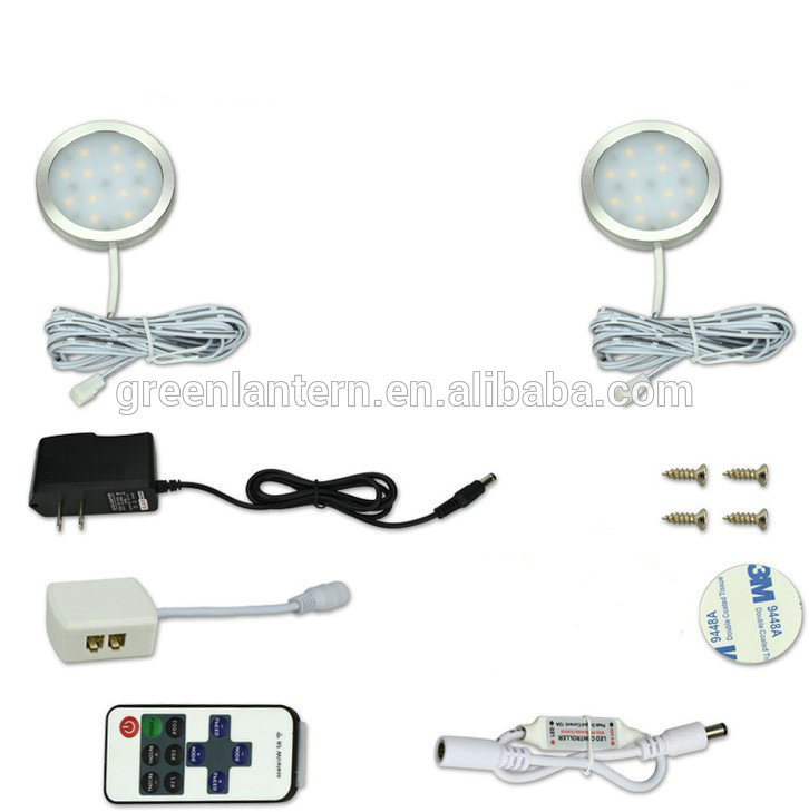 110V 220V dimmable 3W LED cabinet mounted puck led light with remote