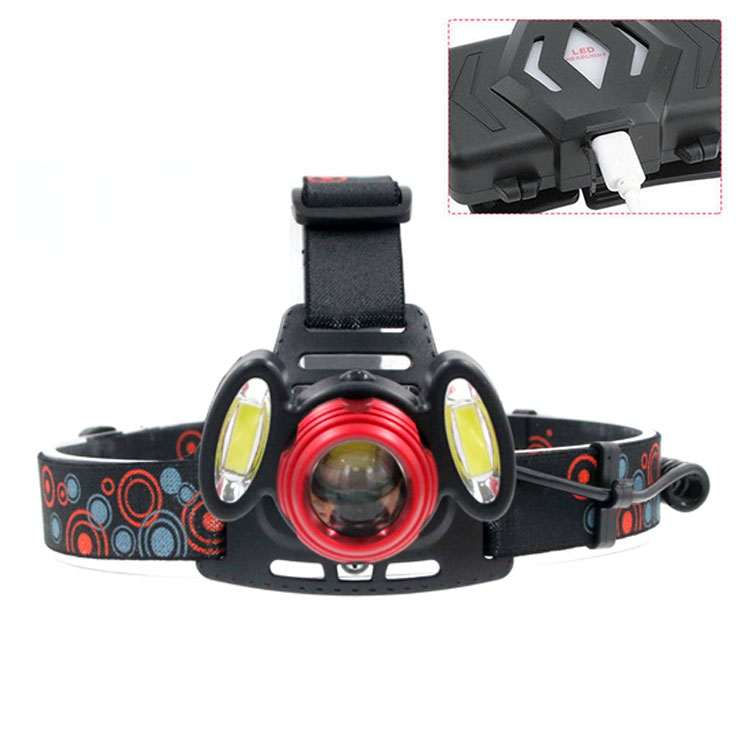 Portable Cheap LED Head Lamp Helmet Lights Rechargeable Promotional Headlamps Custom COB Headlamp by 18650 Battery