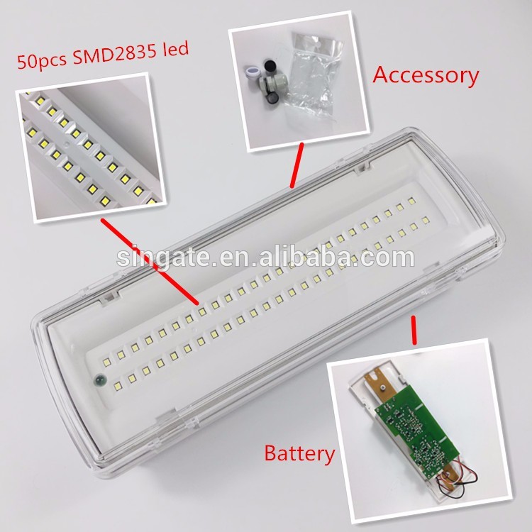 IP65 3W 3Hour LED Fire Bulk Head Battery Backup Rechargeable recessed Emergency Light