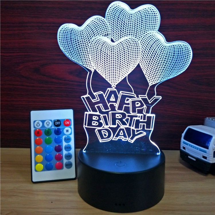 lovely sweetheart birthday 3D LED night light with remote