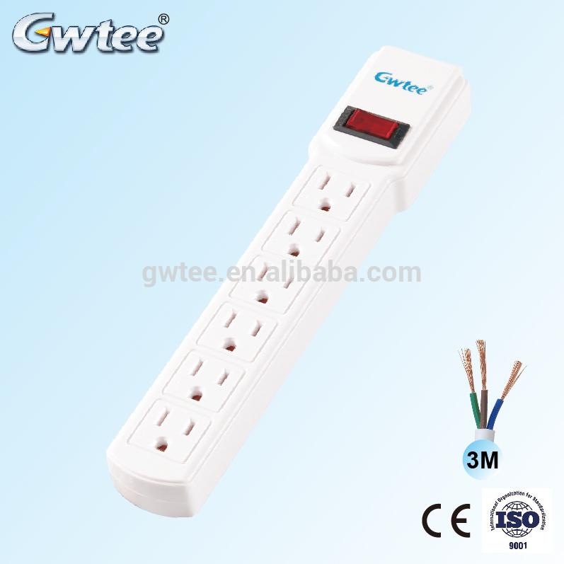 7 way multi outlet American electrical extension cord socket