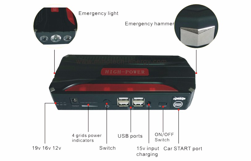 Portable power booster car jump starter compact