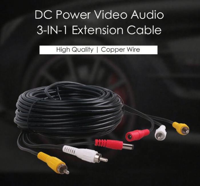 5 meters Car Parking CCTV RCA AV Video Audio DC Power 3 IN 1 Extension Cable