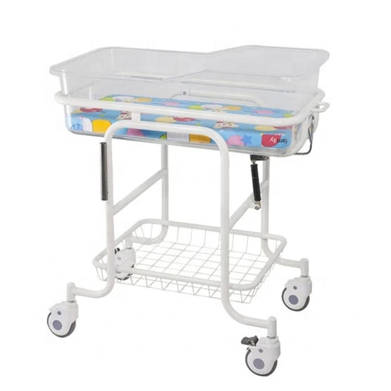Hospital stainless steel Steel Coating Baby Cart Infant Bed Baby Cot Baby Trolley With Wheels
