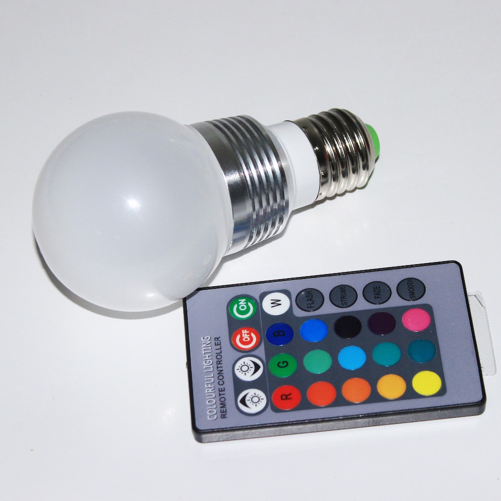 Aluminum E27 3W LED RGB Light Bulb Lamp Spotlight Colorful 16 Colors Changing RGB led bulb light+ 24key IR Remote