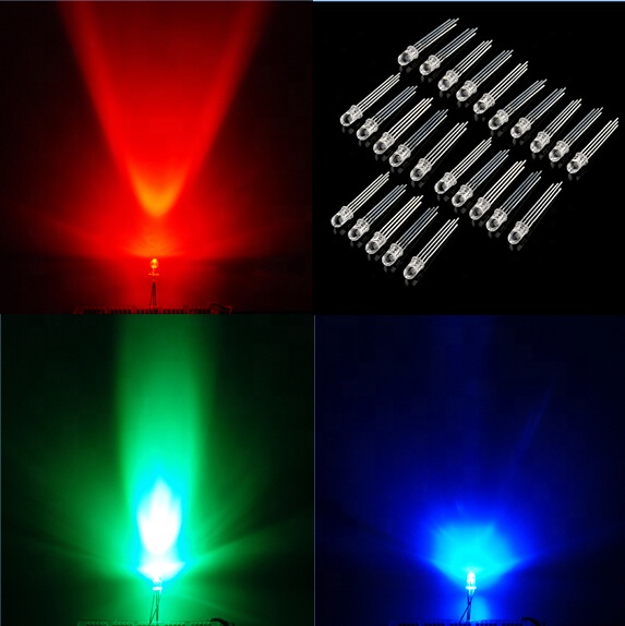 RGB LED Diodes 5mm Common Cathode 4 Pin Tri Color Emitting Diodes Transparent LED Light Bulb Lamp DIY Lighting