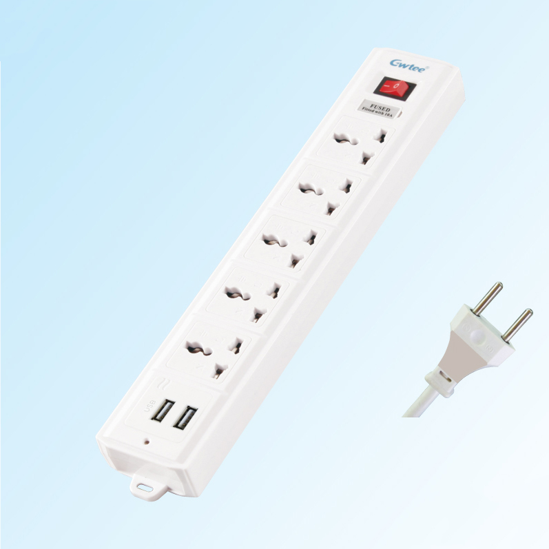 6-way High Quality Usb Wall Socket Power with fuse GT-6124A