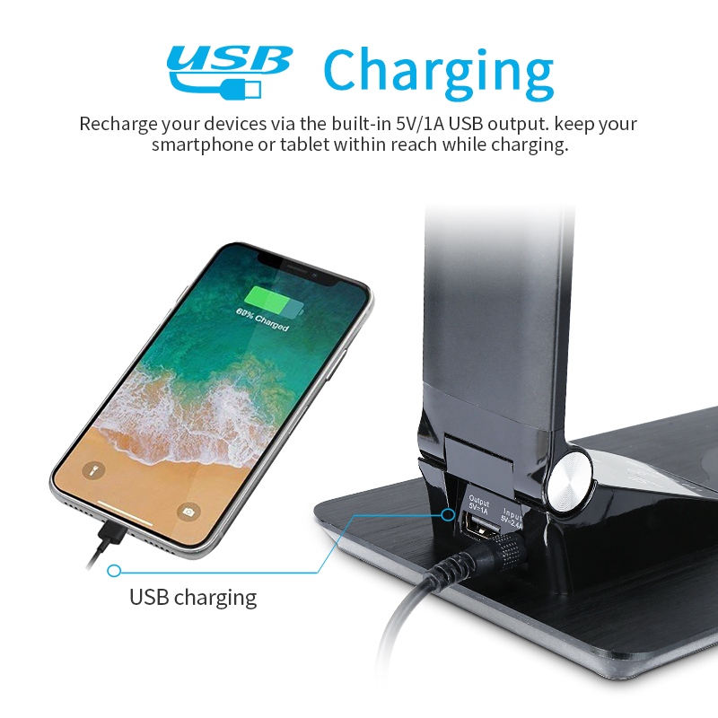 American style phone qi wireless charger lamp table ce rohs eye protection desk light lamp with usb charger