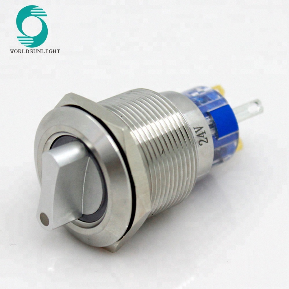 IP65 22MM 24v 1NO 1NC illuminated 2 position selector rotary metal switch with led