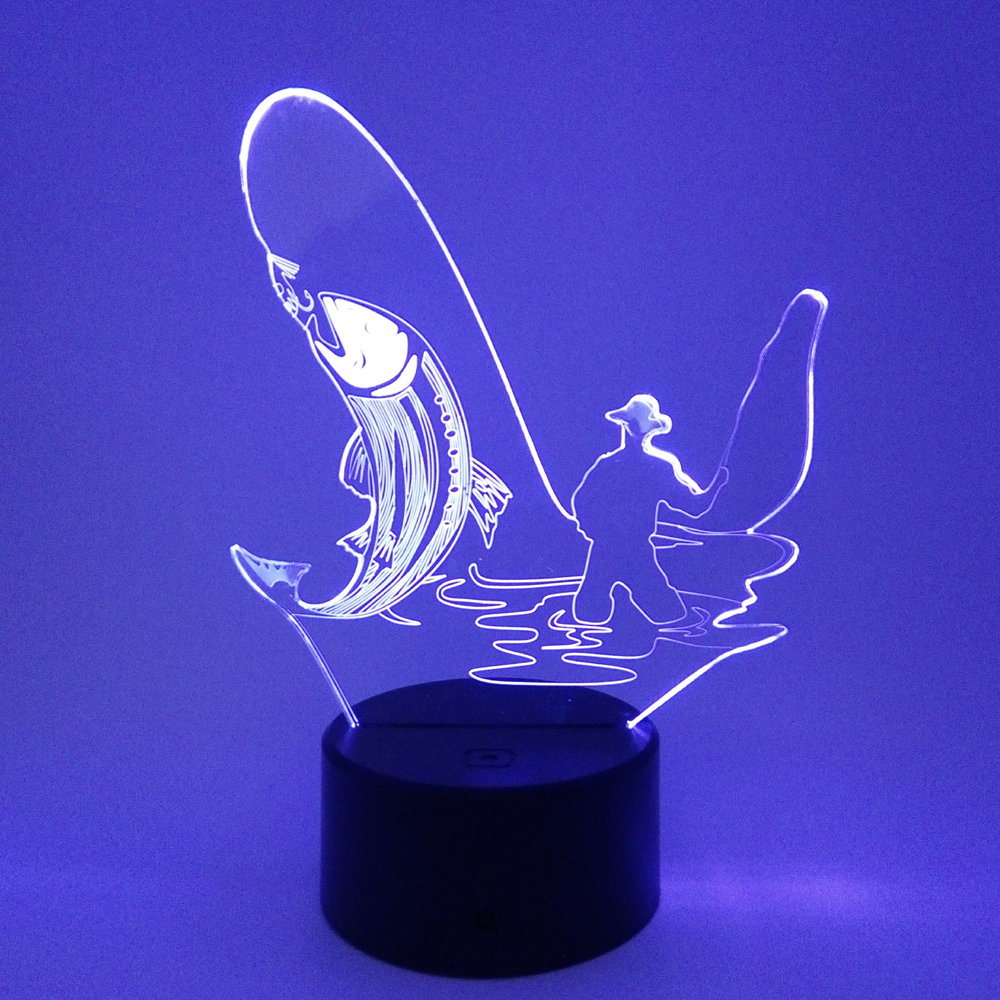 Wholesale 3D Led Night Light Base Angling Man Patterns Customizable 7 Color Changeable Touch Type Kid's Gift