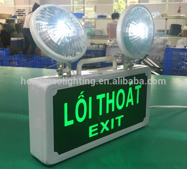 220V Aluminum or Plastic Head Vietnamese led emergency light twin spots exit sign