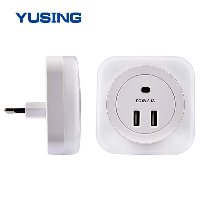 Wall Plug LED light 2 USB Charger Outlet Port Smartphone Wall Socket Night Light