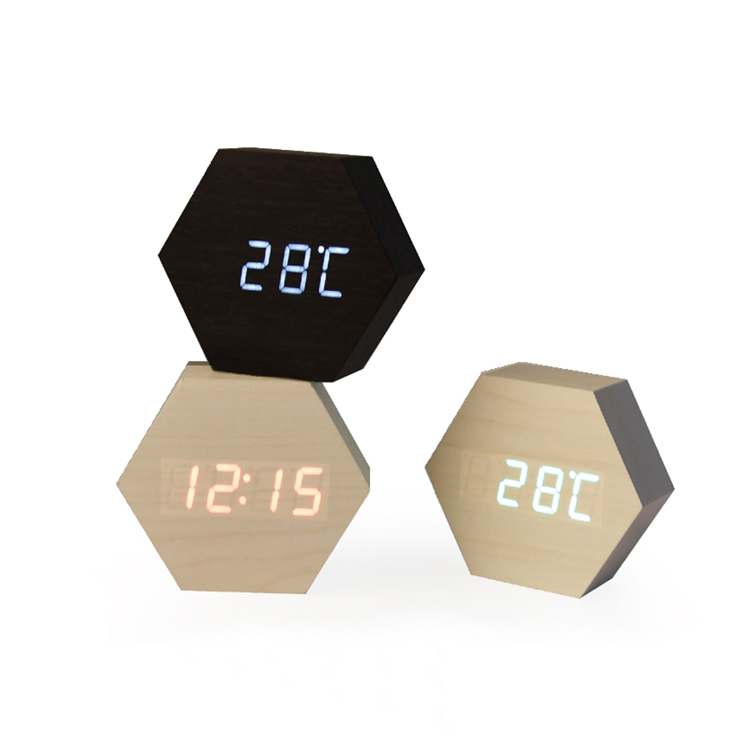 Wooden With Temperature Date Function Battery Powered Small Digital Table Clock