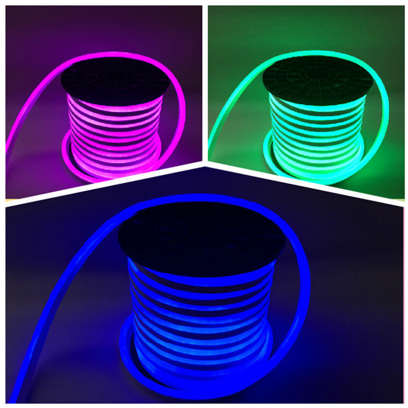 50m/lot Flexible Led Neon Flex Rope Bar SMD 2835 120leds/m 9w/m 220v 230v Outdoor Indoor White RGB Soft neon rope light