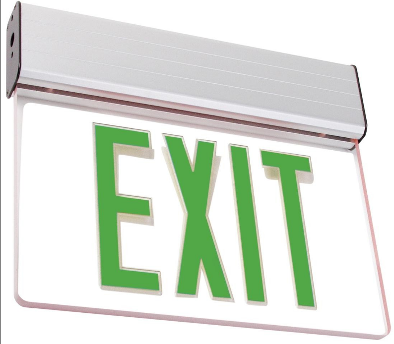 LED Recessed Edgelit Exit Sign with Battery Backup (Single Face) E-XEL Series | Green Letters