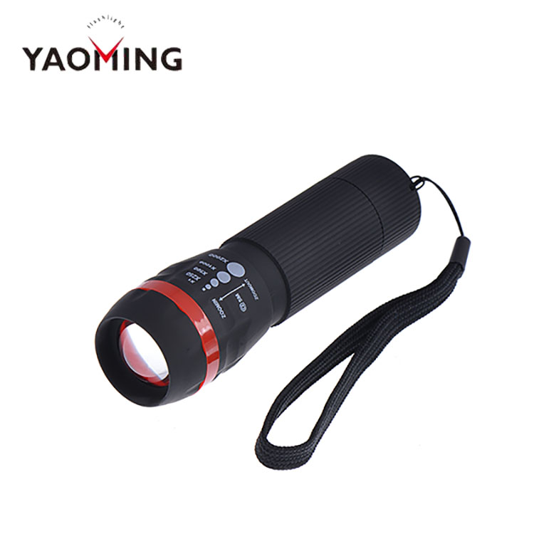 1W 3*AAA battery Led zoom flashlight Rubberized surface Aluminium coloured ring promotional torch