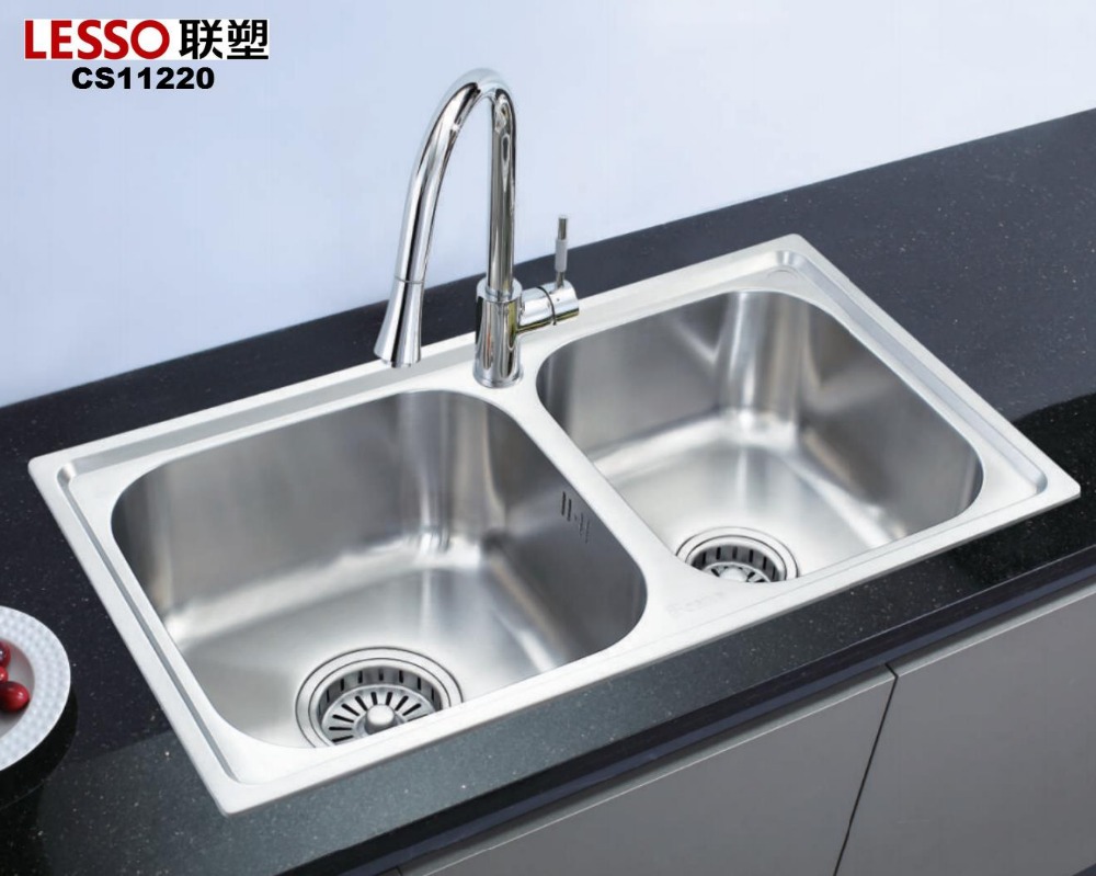 CS11220 double bowl kitchen sink with knife holder