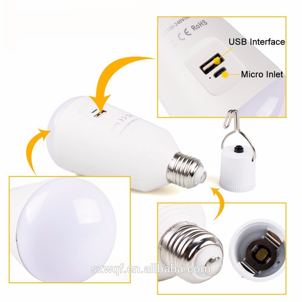 7W outdoor / Indoor rechargeable white e27 led bulb