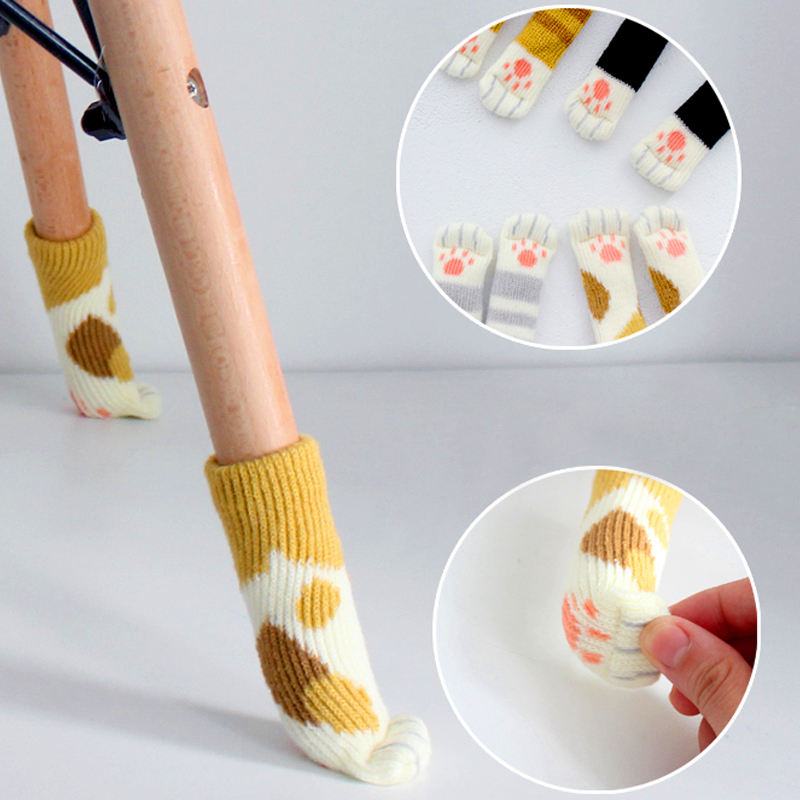 Hot Sale New Design 4pcs knitting Cat Style Chair Leg Socks Home Furniture Leg Floor Protectors Non-slip Table Legs