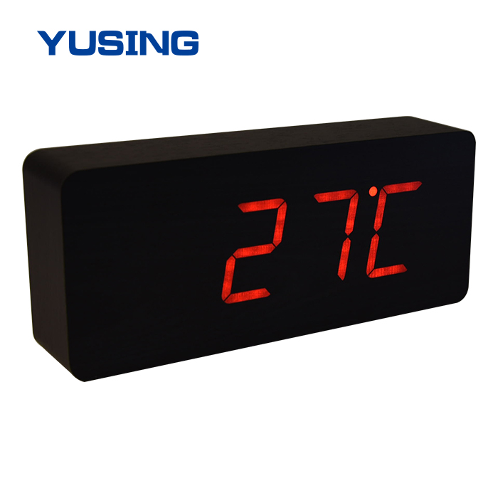 Acoustic Control Sensing Time Date Temperature Display Dimmable Wooden Digital Desk & Table Alarm Clock