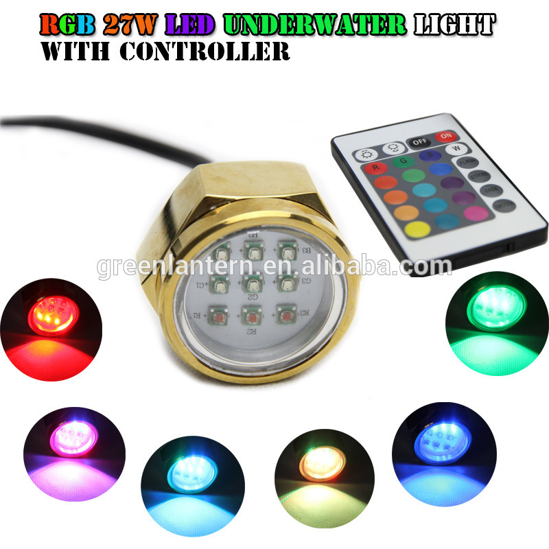 Remote Control RGB Color Change 27W 9*3W Led Drain PLug Underwater Light IP68 Waterproof Multi-Color