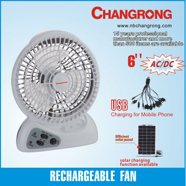 6 inch rechargeable table fan solar charging