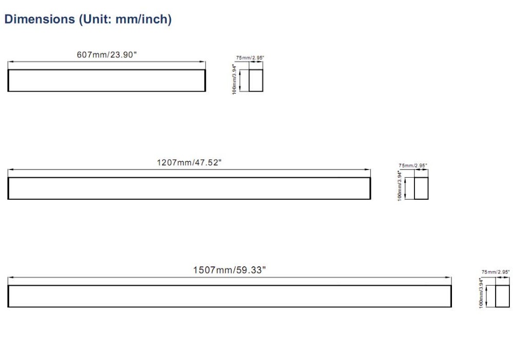 simple and modern 100*75mm led suspended commercial lighting