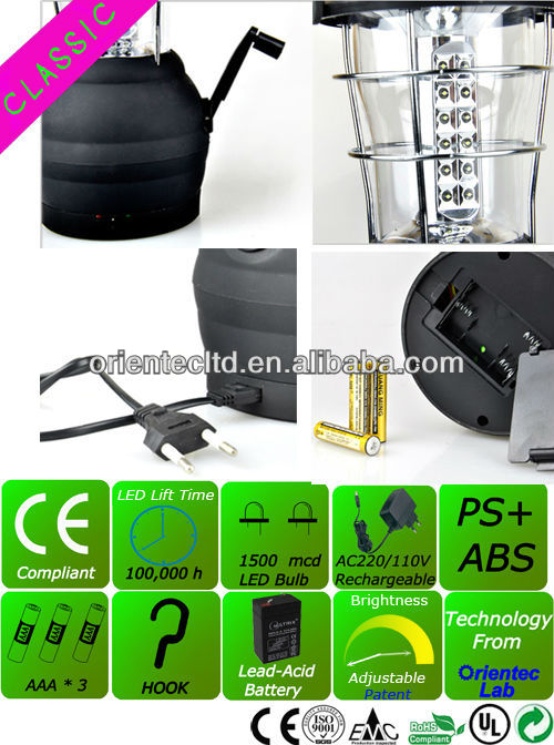 hand crack Solar panel rechargeable led camping light led camping lantern