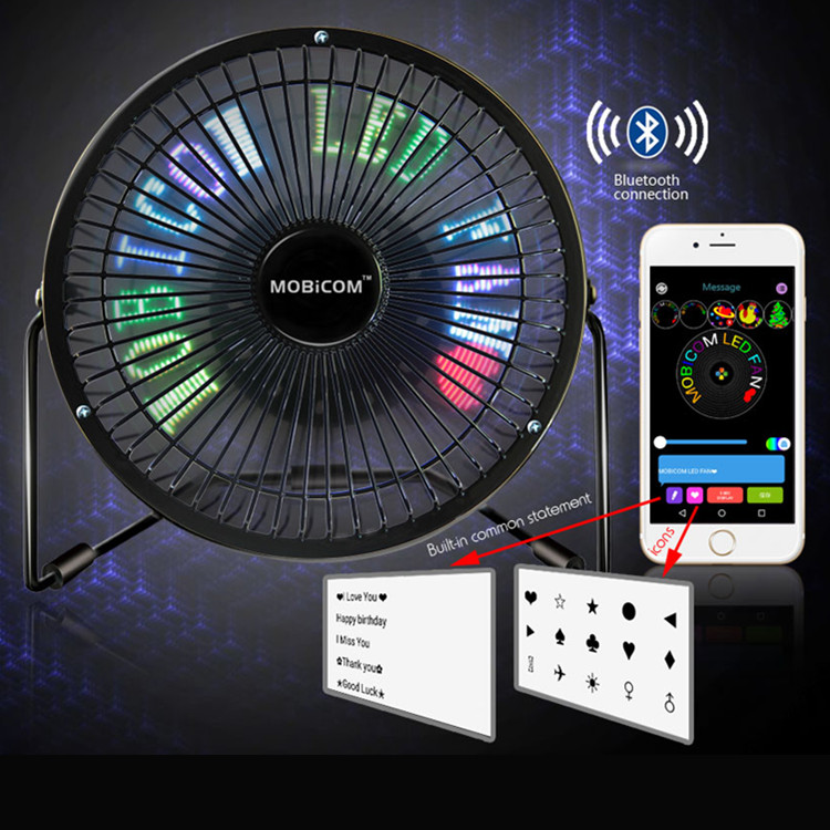 Bluetooth APP Programable Electronic Fan Image Phone Gallery Photo Text Time Temperature 6 inch Bluetooth LED display fan