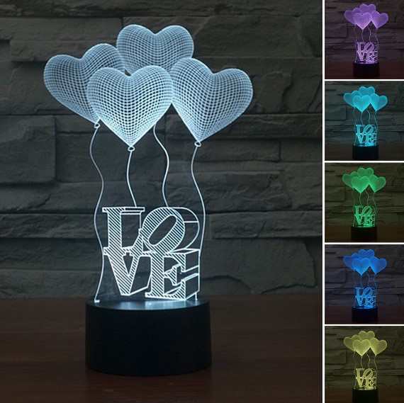 3D Visual Bulb Optical Illusion Colorful LED Table Lamp Touch Romantic Holiday Night Light Love Heart Wedding gifts