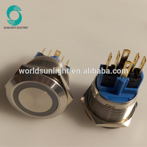 22mm led type illuminated momentary or latching waterproof electrical metal stainless steel pushbutton switch