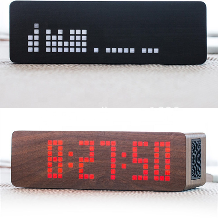 Wood Shell Clock Programable Running Text LED Message Display Alarm Digital Clock Retro Clock Fashion Wooden Speaker