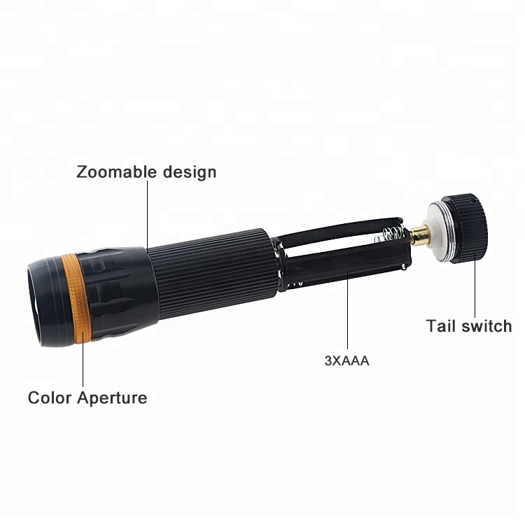 Promotional plastic 1W flashlight for supermarket zoomable 1W flashlight in blister package classical 1W flashlight