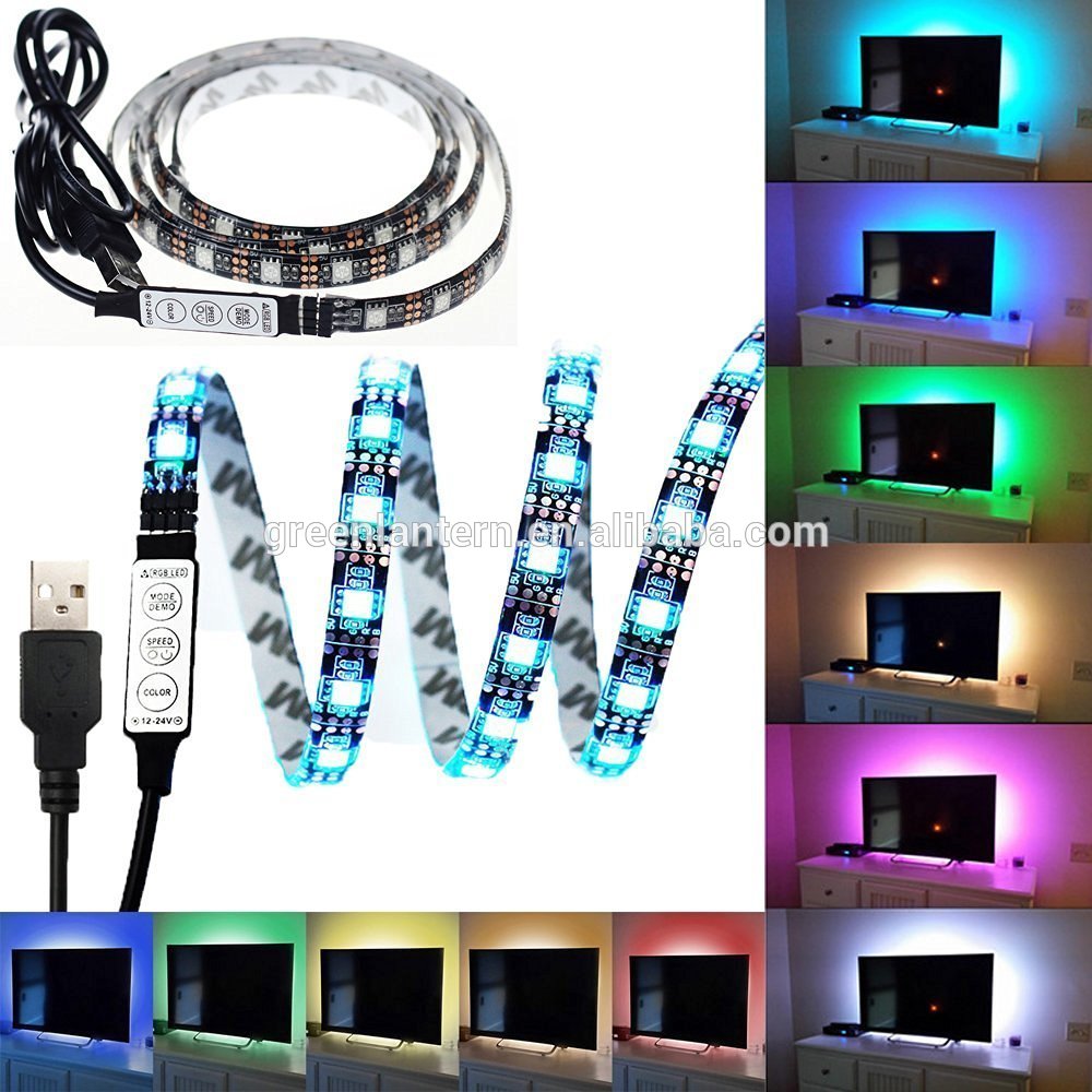 LED RGB Stripe Mehrfarbig Band Leiste + MINI Controller + USB plug