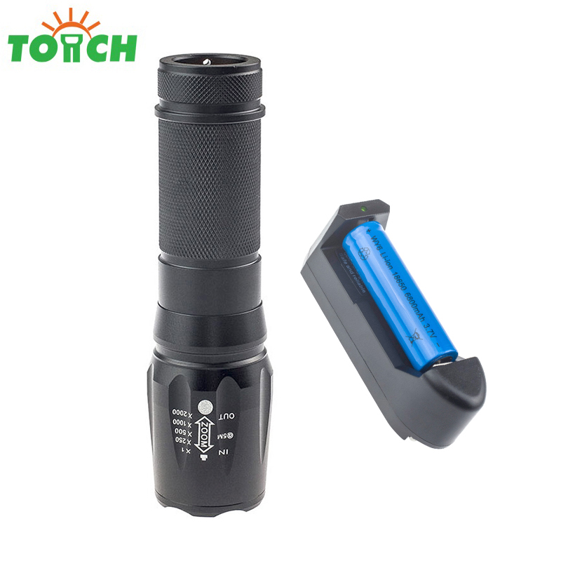 Aluminum T6 Military waterproof led hand torch light waterproof rechargeable led flashlight for 18650 battery