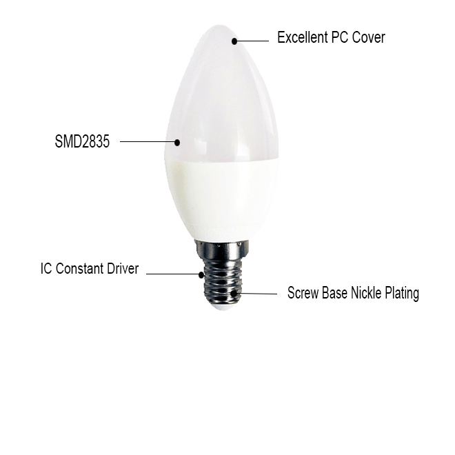 Smart lamp hot sale 80lm/w led candle tail decorative bulb