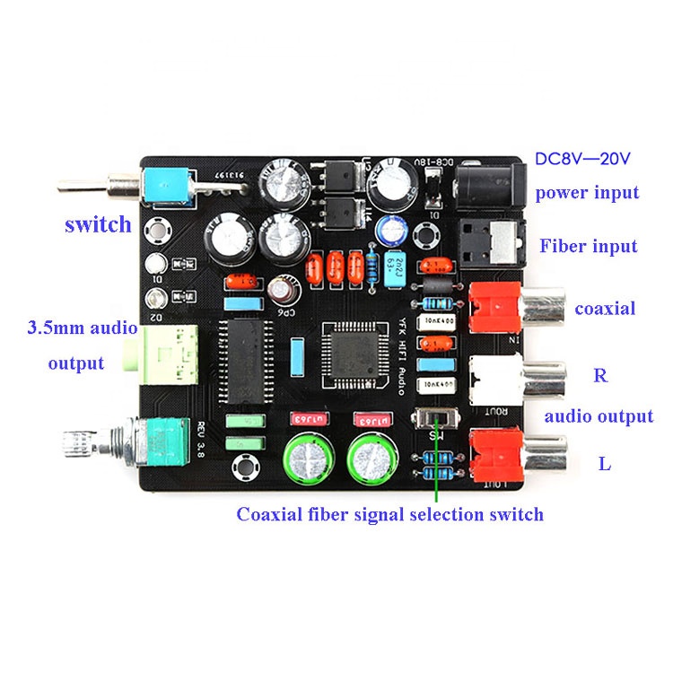 Digital Decoder Board Fiber Coaxial DAC TDA1305 Decoding Set-Top Box TV Fiber Coaxial Output DC8-16V