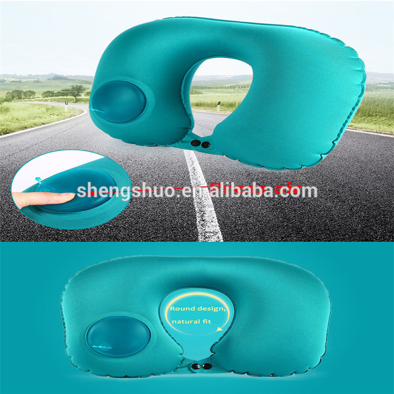 Latest U-Shape Press Automatic Inflatable Neck Pillow Folding Portable Neck Travel Pillow Car Air Inflatable Pillow Protector