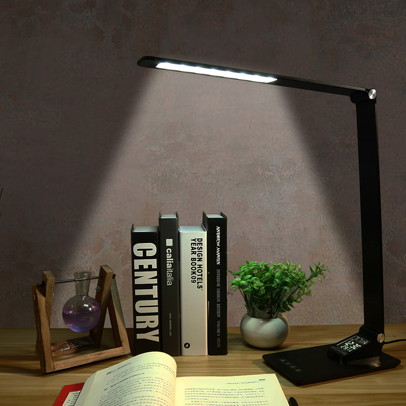 Aluminum table led lamp office 3 lighting modes flexible eye protection reading lamparas de escritorio with alarmclock