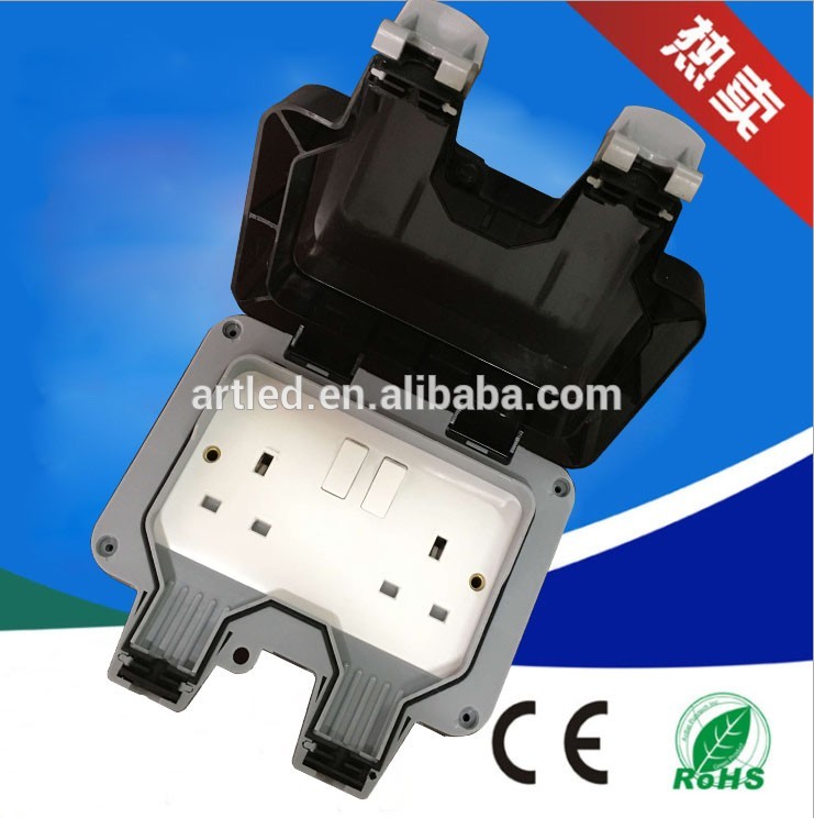 IP67 13A Single socket and double UK socket with fuse switch meet Saso standard