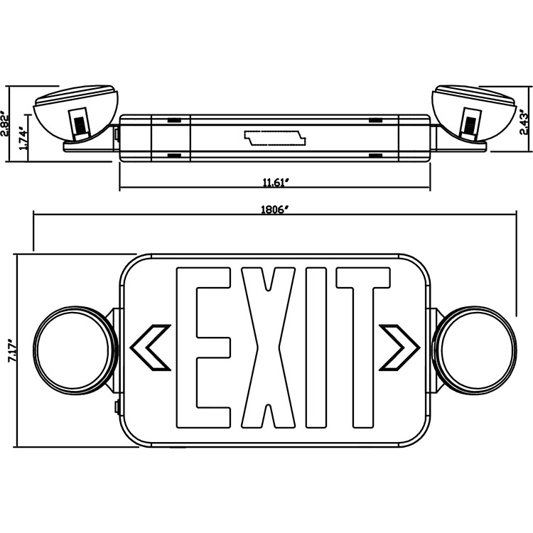 America market ABS housing 120V/277V AC dual battery backup emergency light led exit sign with two adjust head