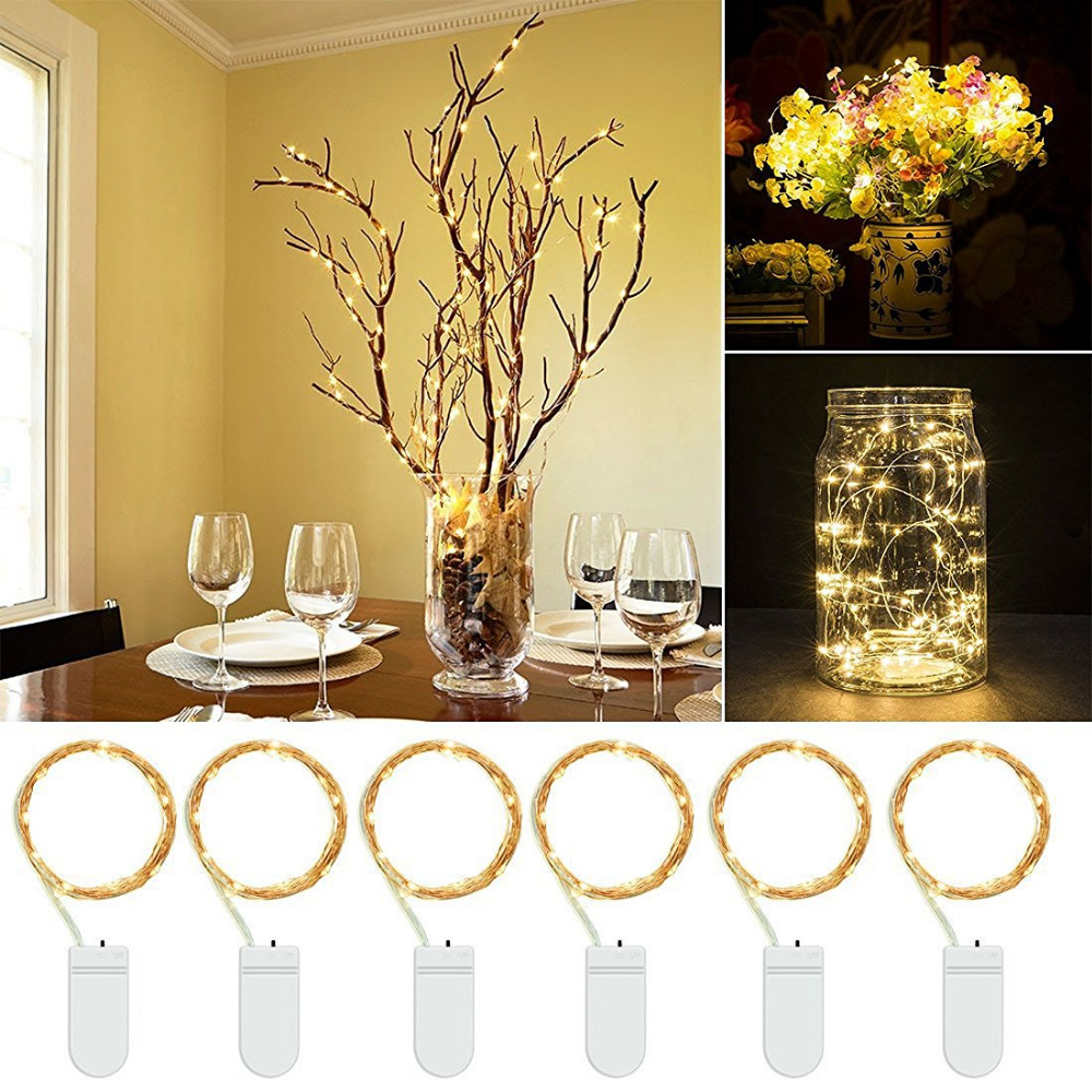 Copper Led Fairy Lights 2M 20 Leds CR2032 Button Battery Operated LED String Light for Xmas Wedding party Decoration