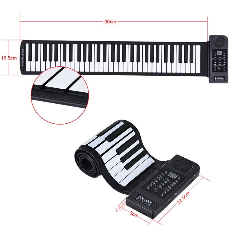 New Portable 61 Keys Flexible Silicon Roll Up Piano USB Electronic MIDI Keyboard Hand Rolled Musical Instrument