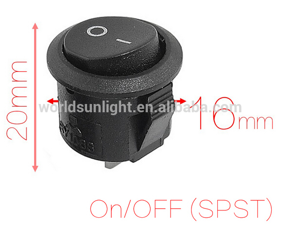 Diameter 16mm AC 6A 125V 3A 250V SPST Black Button On Off Round Rocker Switch