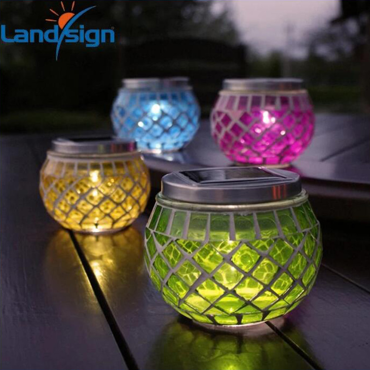 High quality wholesale home decor modern design solar powered led mosaic glass table light for garden lawn yard patio landscape