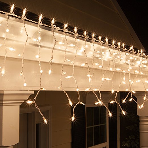 LED Icicle Lights Warm White Patio fairy String Lights Outdoor Christmas Lights (16.4ft with 216 leds)