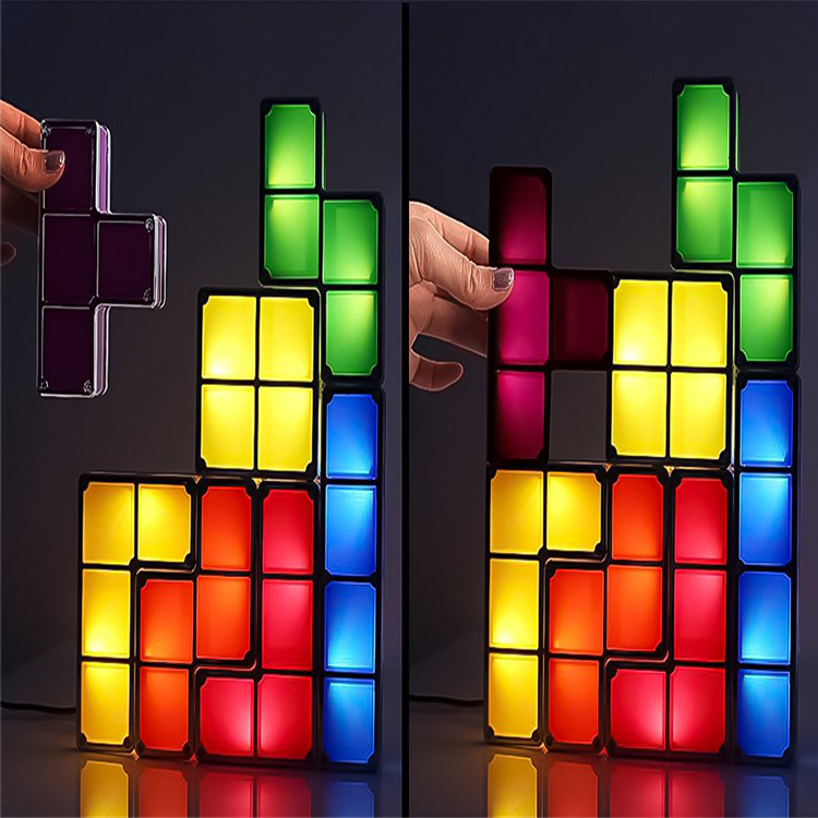 Novelty DIY Tetris Puzzle LED Night Light Stackable LED Desk Table Lamp Constructible Block Kids Toy's Light Gift